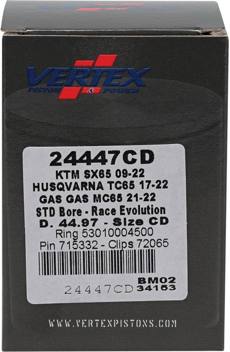 VERTEX 24447CD Cast Race Piston Kit Compatible With/Replacement For KTM 65 SX 2009-2022, Husqvarna TC 65 2017-2022 45 mm Cylinder Diameter, 65 cc Displacement, 44.970mm Piston Diameter - Image 4